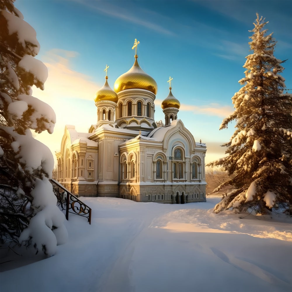 Winter Majestic Church Golden Cupolas Backdrop UK BRP10-52