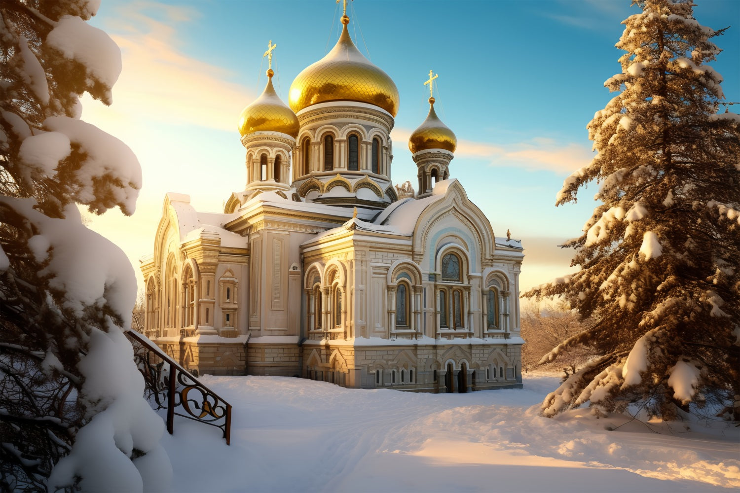 Winter Majestic Church Golden Cupolas Backdrop UK BRP10-52