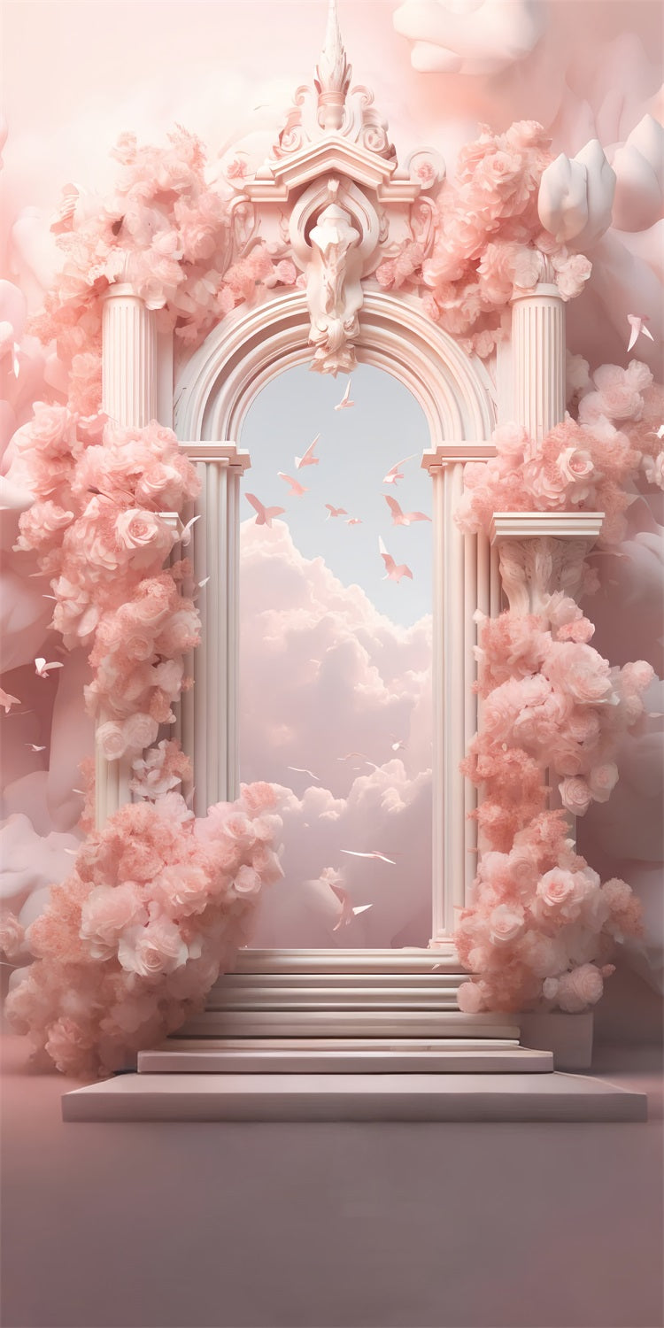 Dreamy Pink Cloud Sweep Floral Archway Backdrop UK BRP10-531