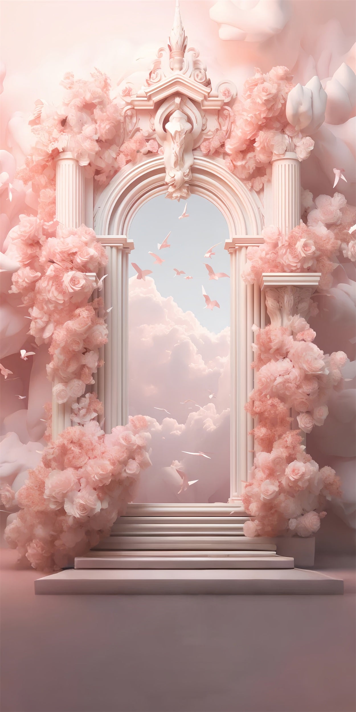 Dreamy Pink Cloud Sweep Floral Archway Backdrop UK BRP10-531