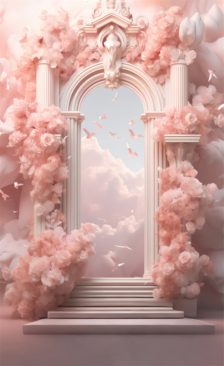 Dreamy Pink Cloud Sweep Floral Archway Backdrop UK BRP10-531