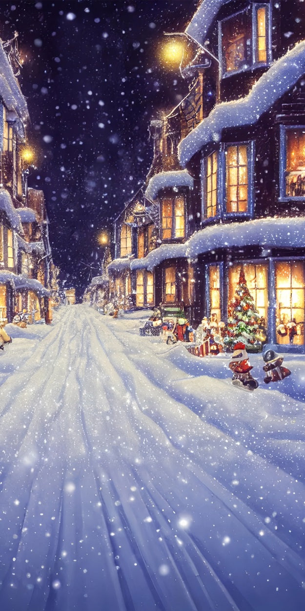 Christmas Eve Snowy Street Sweep Holiday Backdrop UK BRP10-532