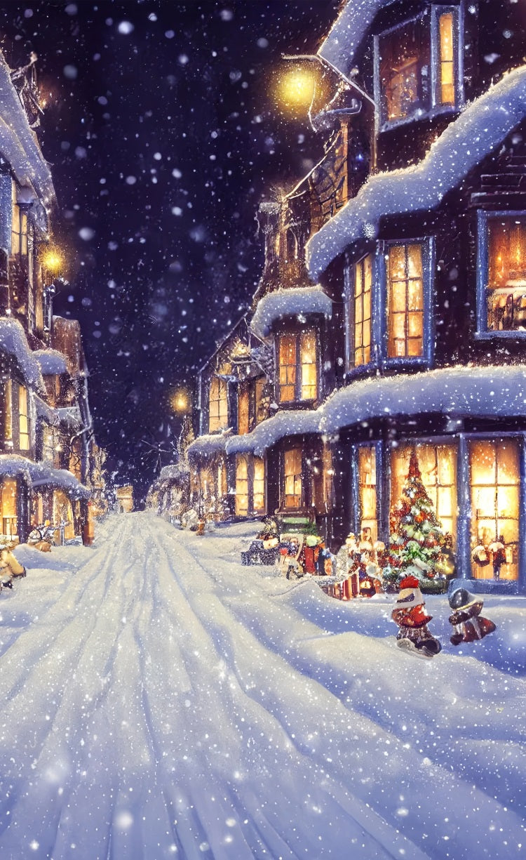 Christmas Eve Snowy Street Sweep Holiday Backdrop UK BRP10-532