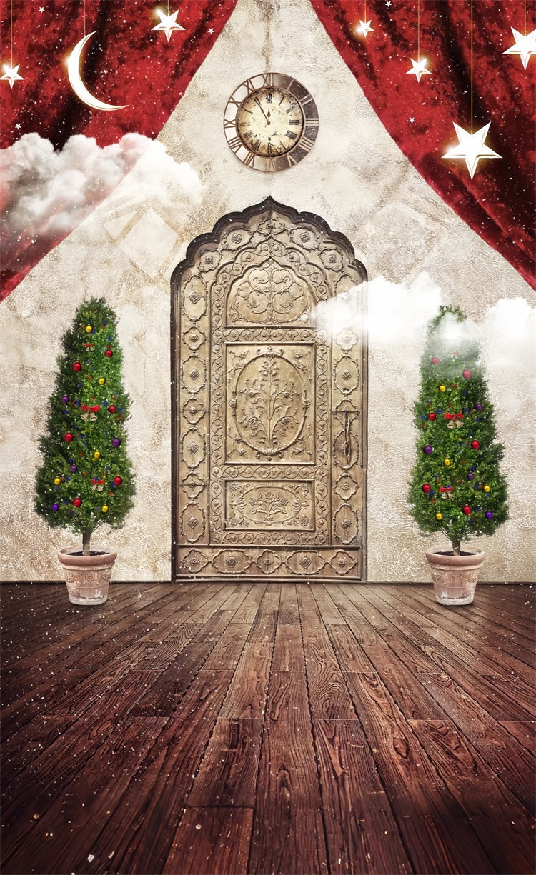 Christmas Eve Nighttime Door Sweep Photography Backdrop UK BRP10-533