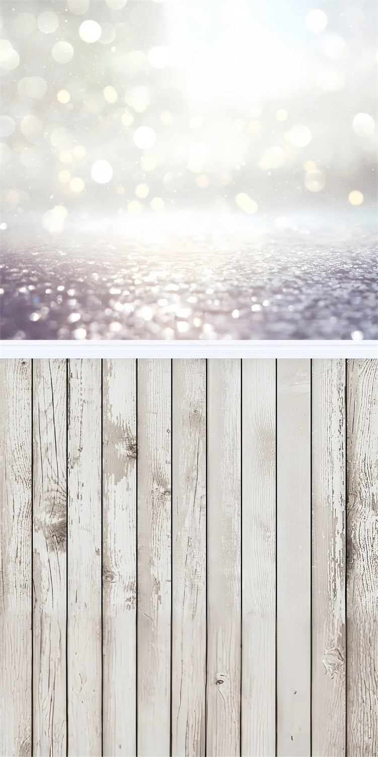 Bokeh Sparkle White Wood Sweep Floor Backdrop UK BRP10-534