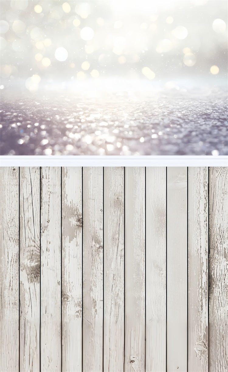 Bokeh Sparkle White Wood Sweep Floor Backdrop UK BRP10-534