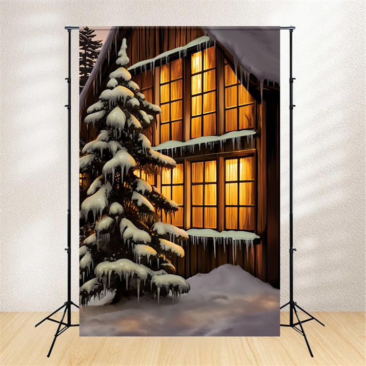 Winter Warm Light Shining Frosty Windows Backdrop UK BRP10-54