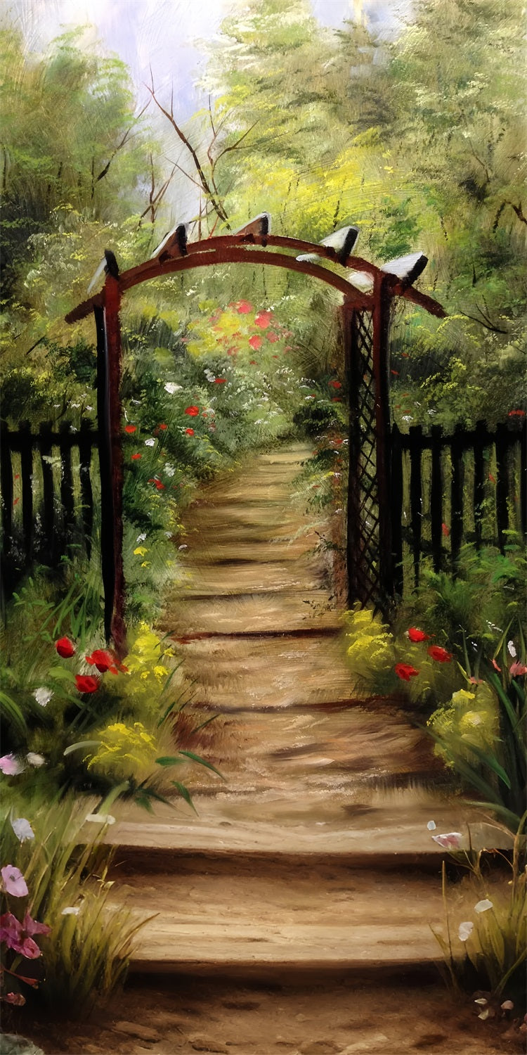 Garden Arch Pathway Sweep Blossoming Flowers Backdrop UK BRP10-540