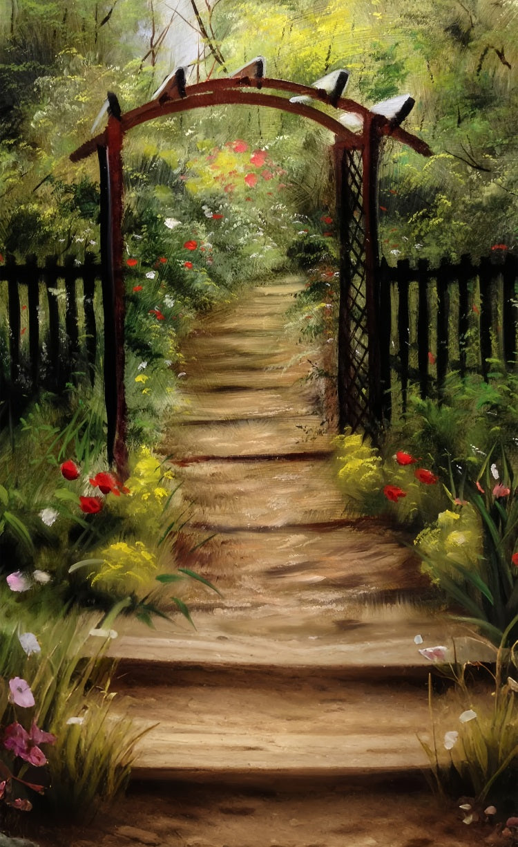 Garden Arch Pathway Sweep Blossoming Flowers Backdrop UK BRP10-540