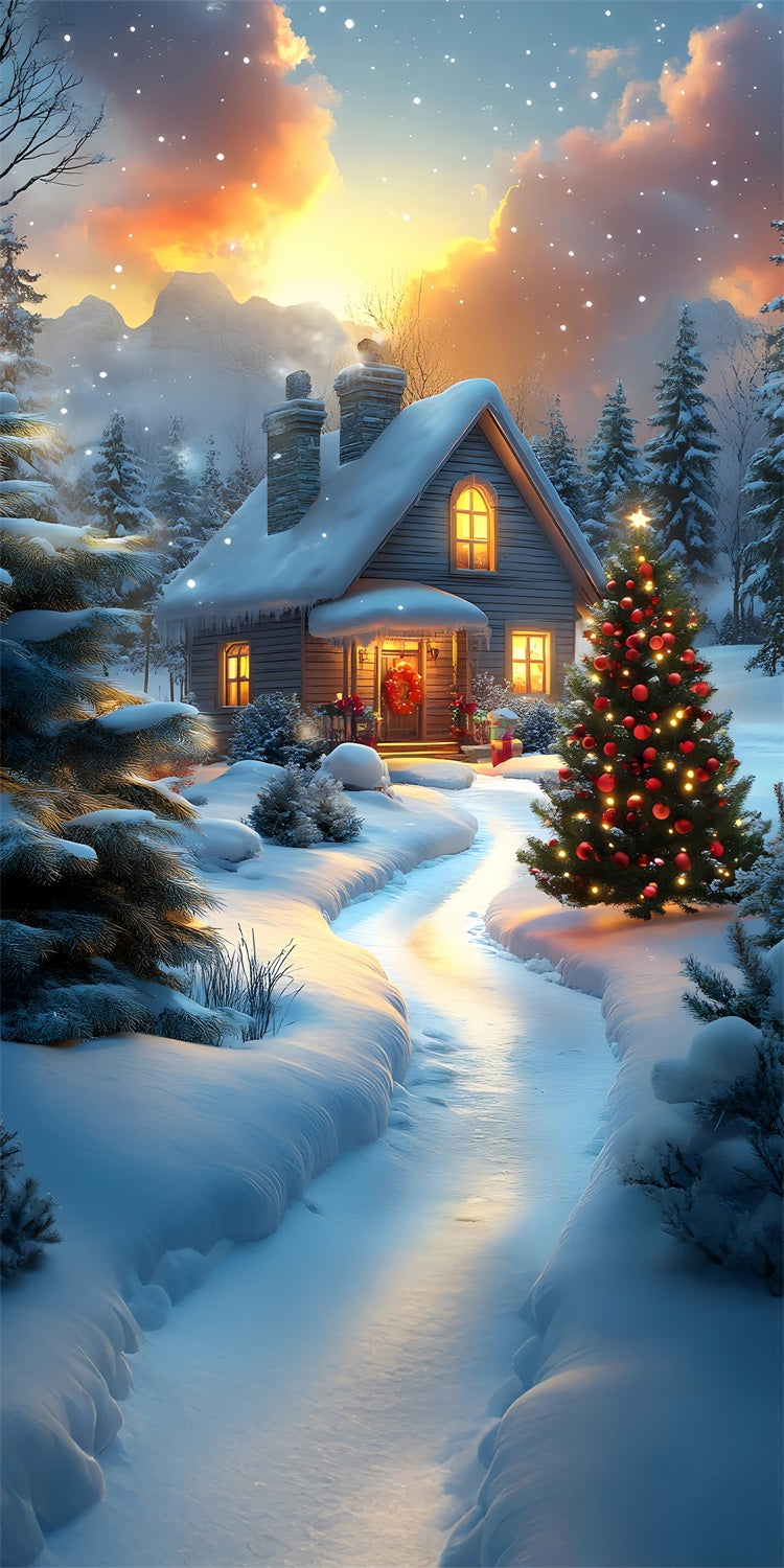 Snowy Christmas Eve Sweep Cabin Light Backdrop UK BRP10-553