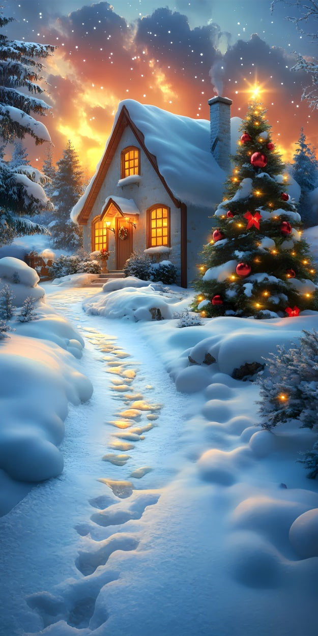 Christmas Cottage Sweep Warm Light Snowy Backdrop UK BRP10-554