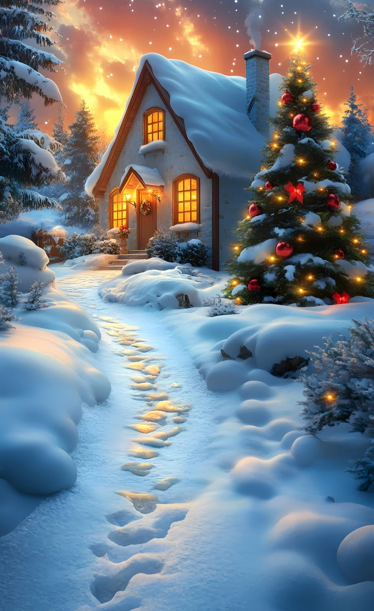 Christmas Cottage Sweep Warm Light Snowy Backdrop UK BRP10-554