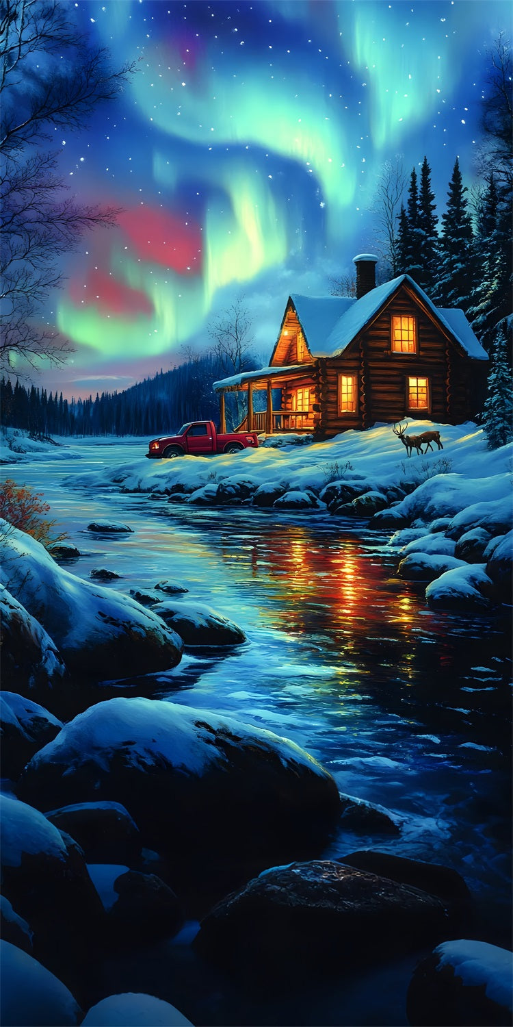 Winter Wonderland Cabin Sweep Northern Lights Backdrop UK BRP10-555