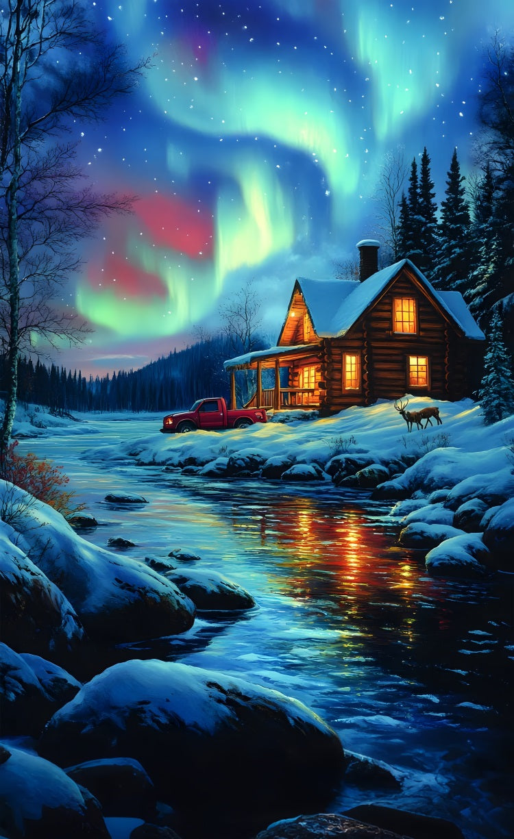 Winter Wonderland Cabin Sweep Northern Lights Backdrop UK BRP10-555