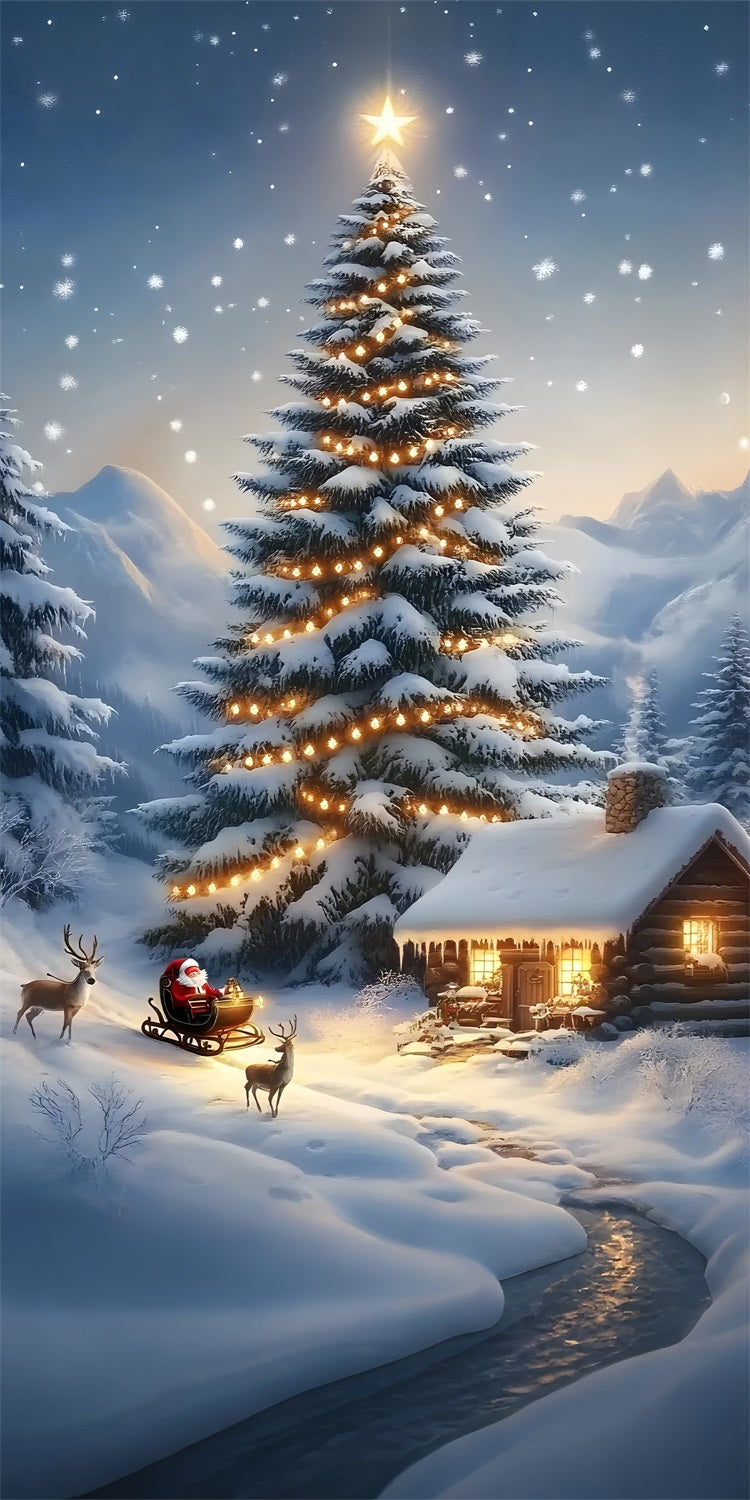 Christmas Snowy Tree Sweep Santa Deer Backdrop UK BRP10-561