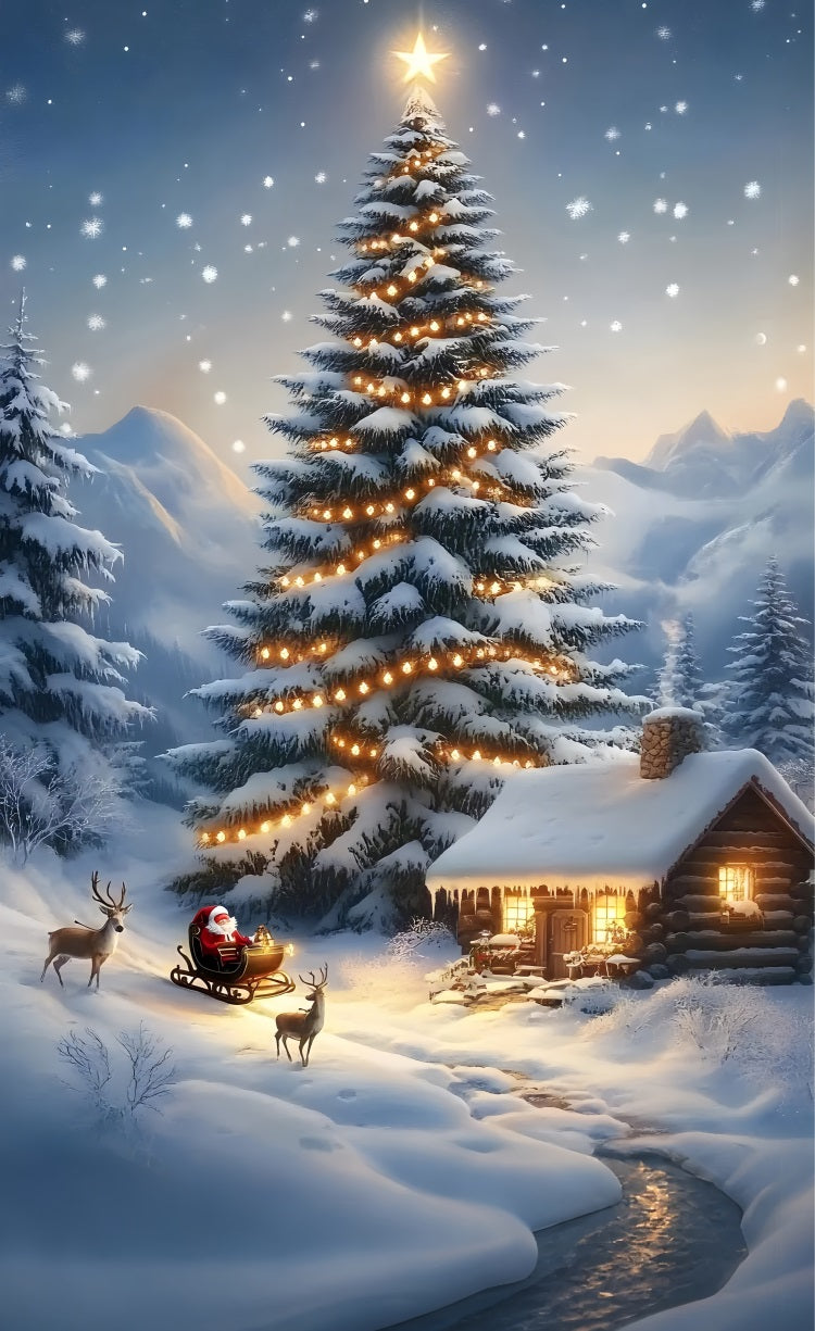 Christmas Snowy Tree Sweep Santa Deer Backdrop UK BRP10-561