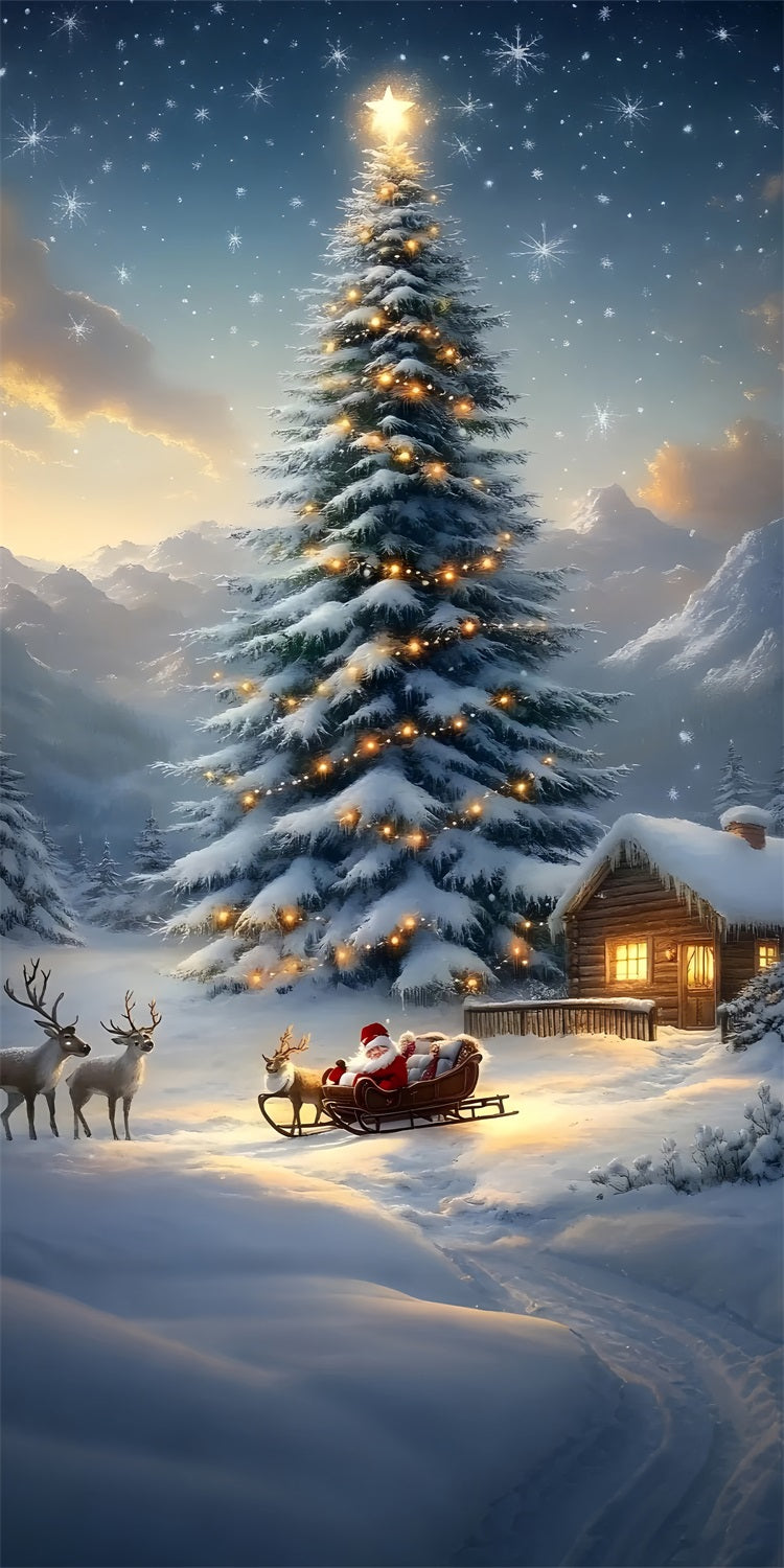 Christmas Santa Deer Sweep Snowy Tree Backdrop UK BRP10-562