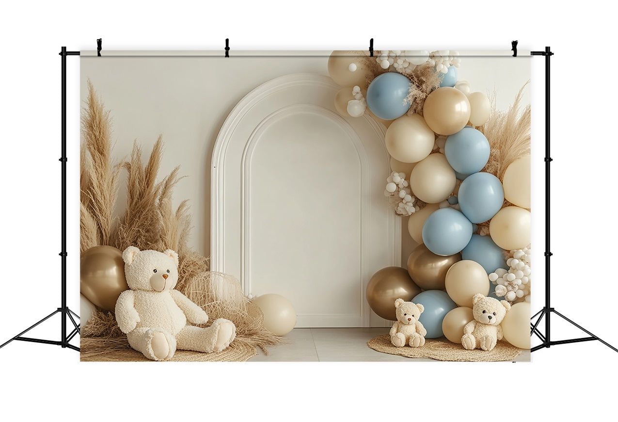 Boho Balloon Backdrop Arch Bears Pampas Backdrop UK BRP10-581