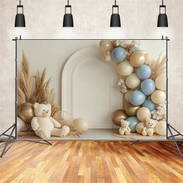 Boho Balloon Backdrop Arch Bears Pampas Backdrop UK BRP10-581