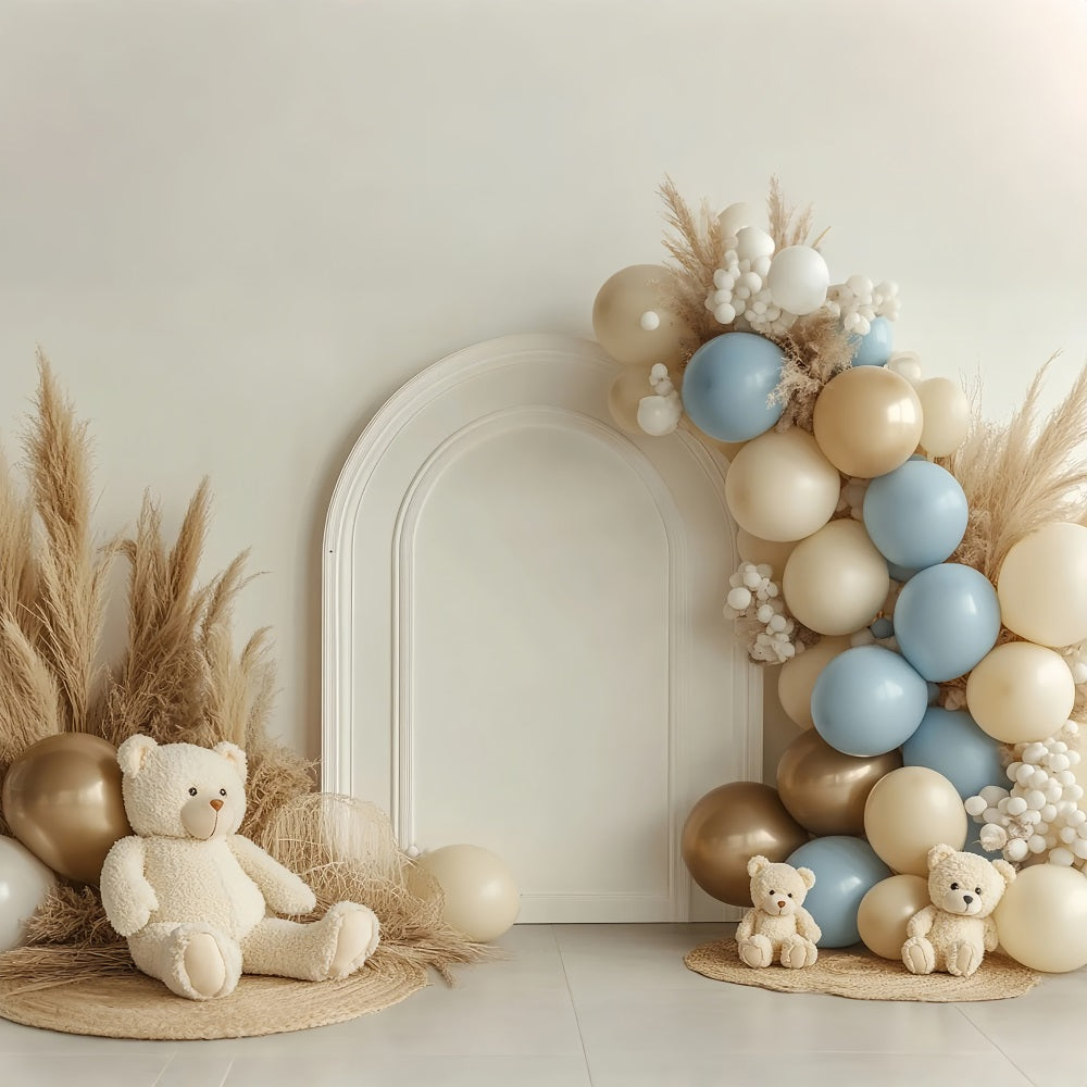 Boho Balloon Backdrop Arch Bears Pampas Backdrop UK BRP10-581