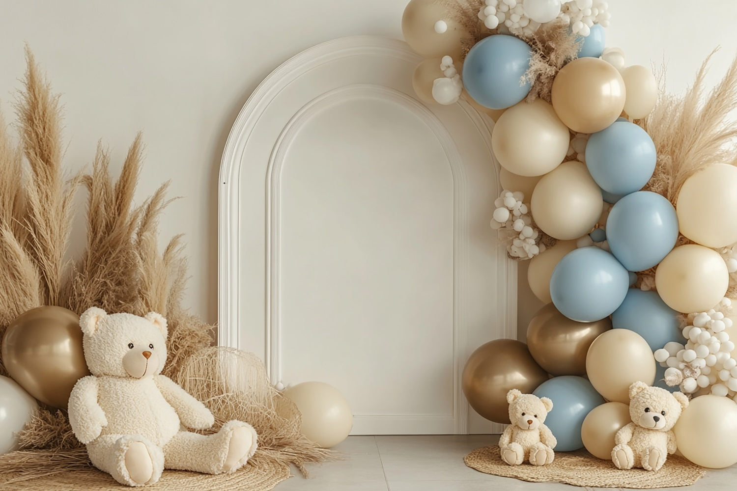 Boho Balloon Backdrop Arch Bears Pampas Backdrop UK BRP10-581