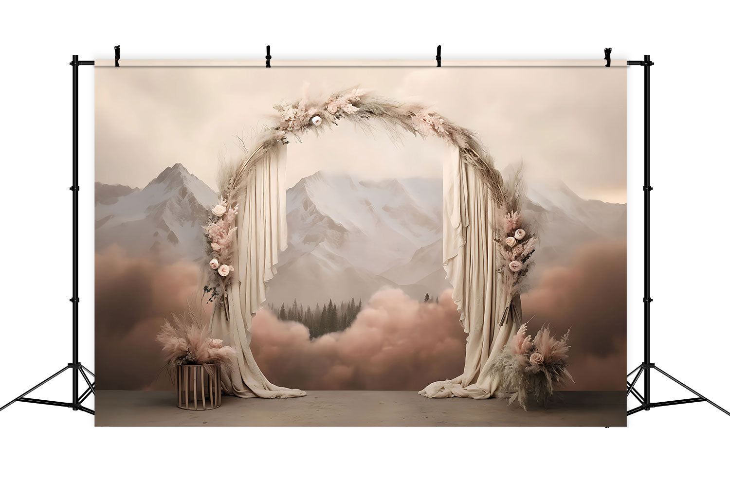 Boho Background Draped Arch Mountains Floral Backdrop UK BRP10-584