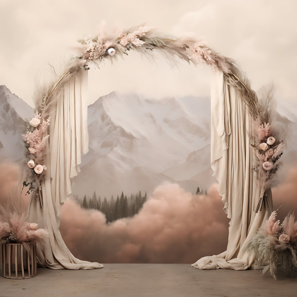 Boho Background Draped Arch Mountains Floral Backdrop UK BRP10-584