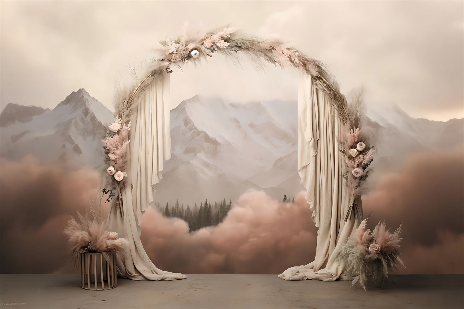 Boho Background Draped Arch Mountains Floral Backdrop UK BRP10-584