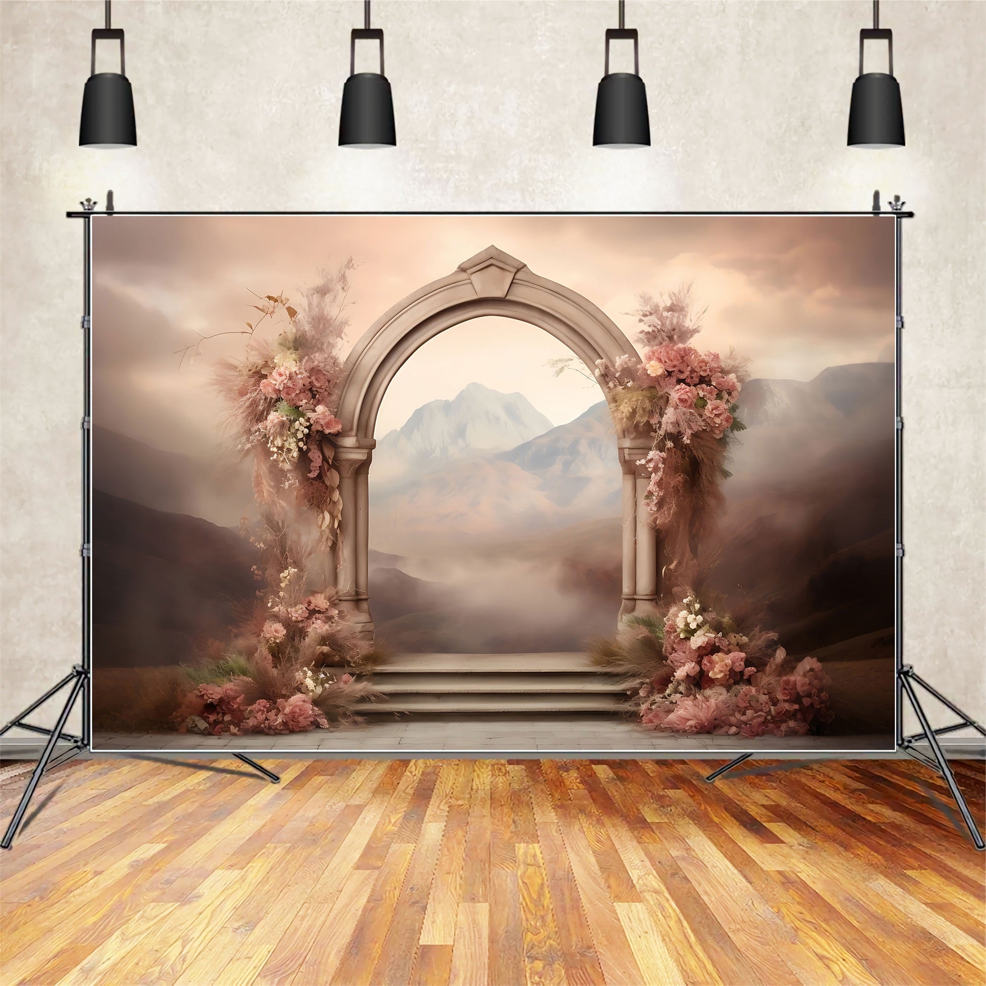 Boho Photography Backdrops Mountain Floral Archway Backdrop UK BRP10-585