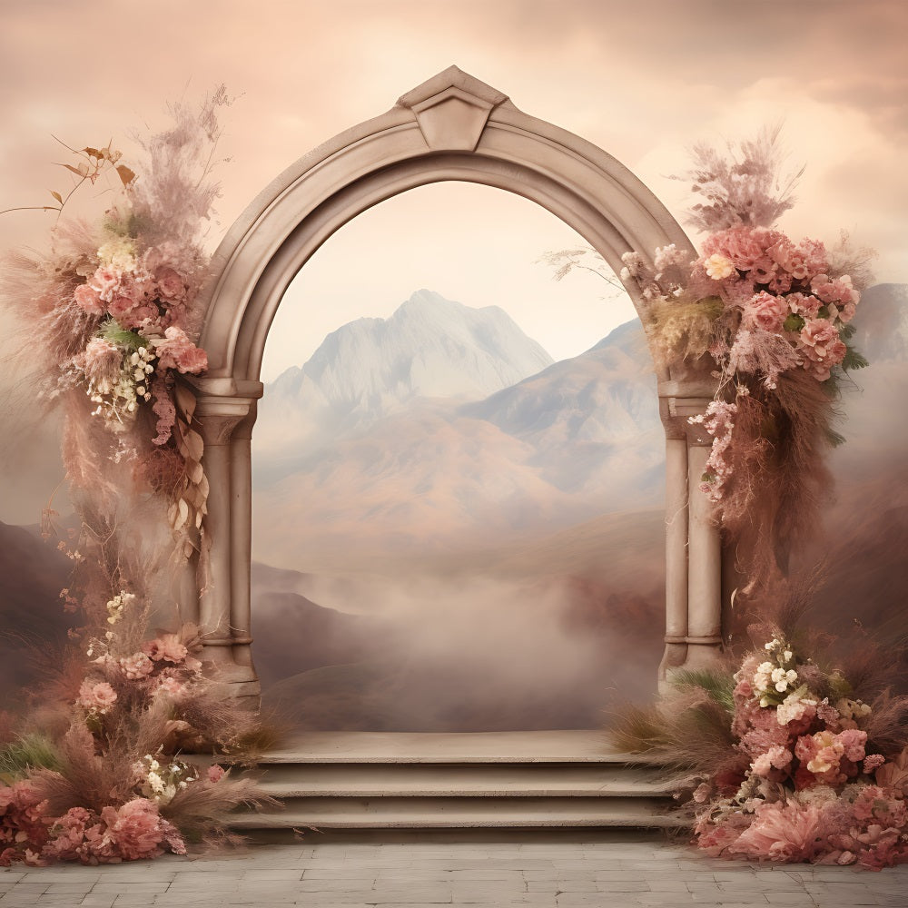 Boho Photography Backdrops Mountain Floral Archway Backdrop UK BRP10-585