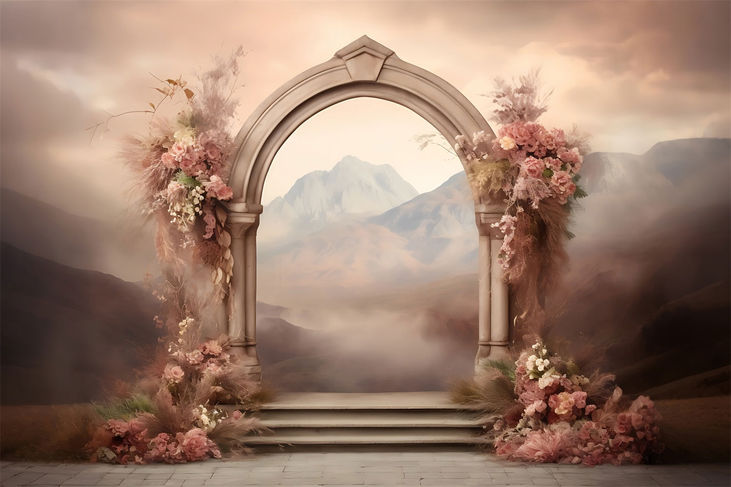 Boho Photography Backdrops Mountain Floral Archway Backdrop UK BRP10-585