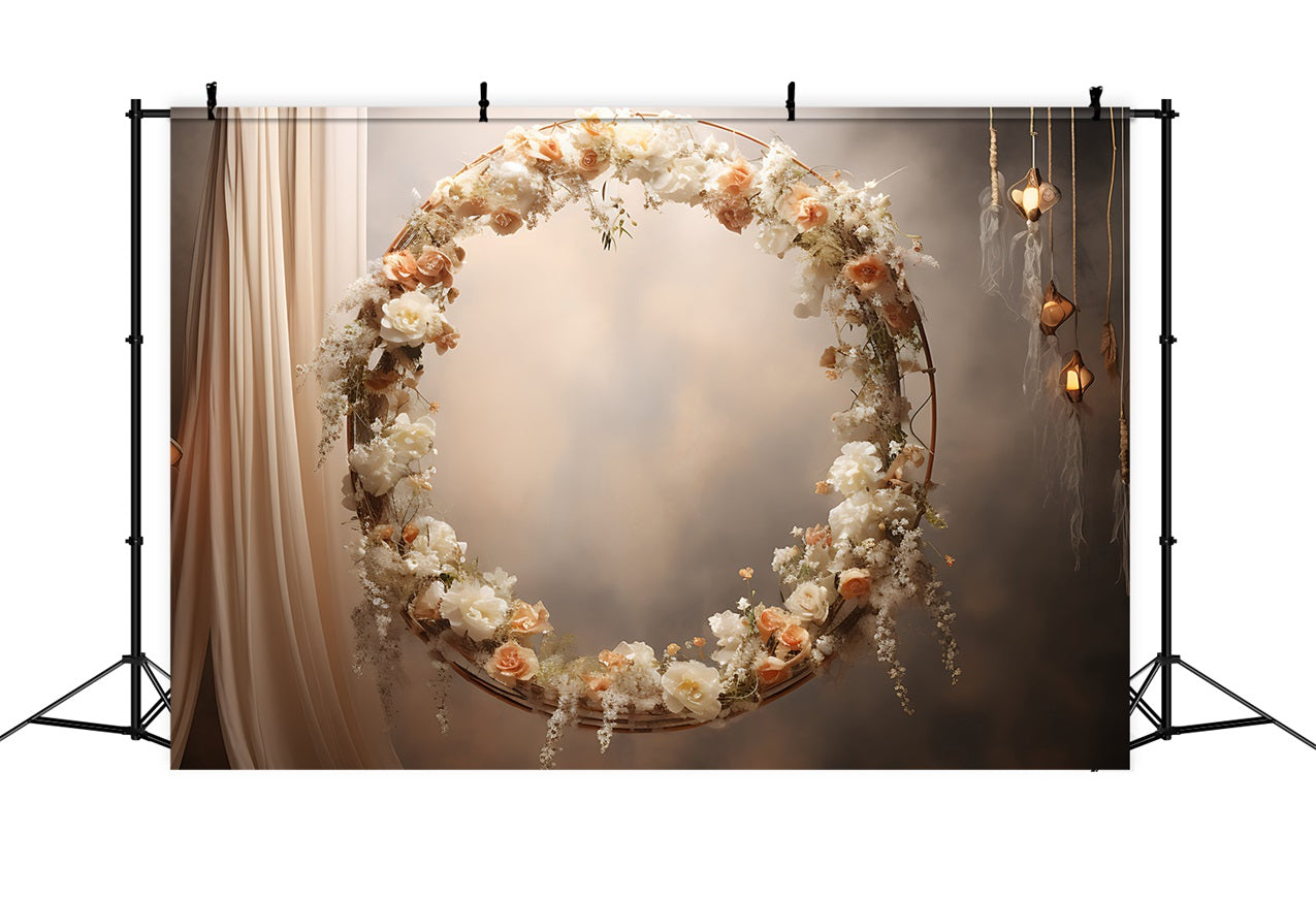 Boho Booth Backdrops Floral Hoop Lanterns Backdrop UK BRP10-586