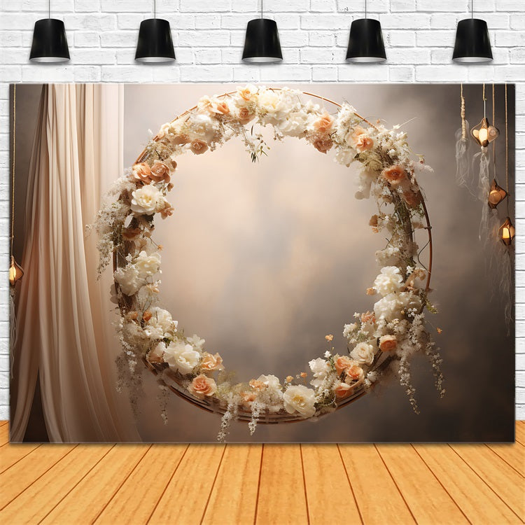 Boho Booth Backdrops Floral Hoop Lanterns Backdrop UK BRP10-586