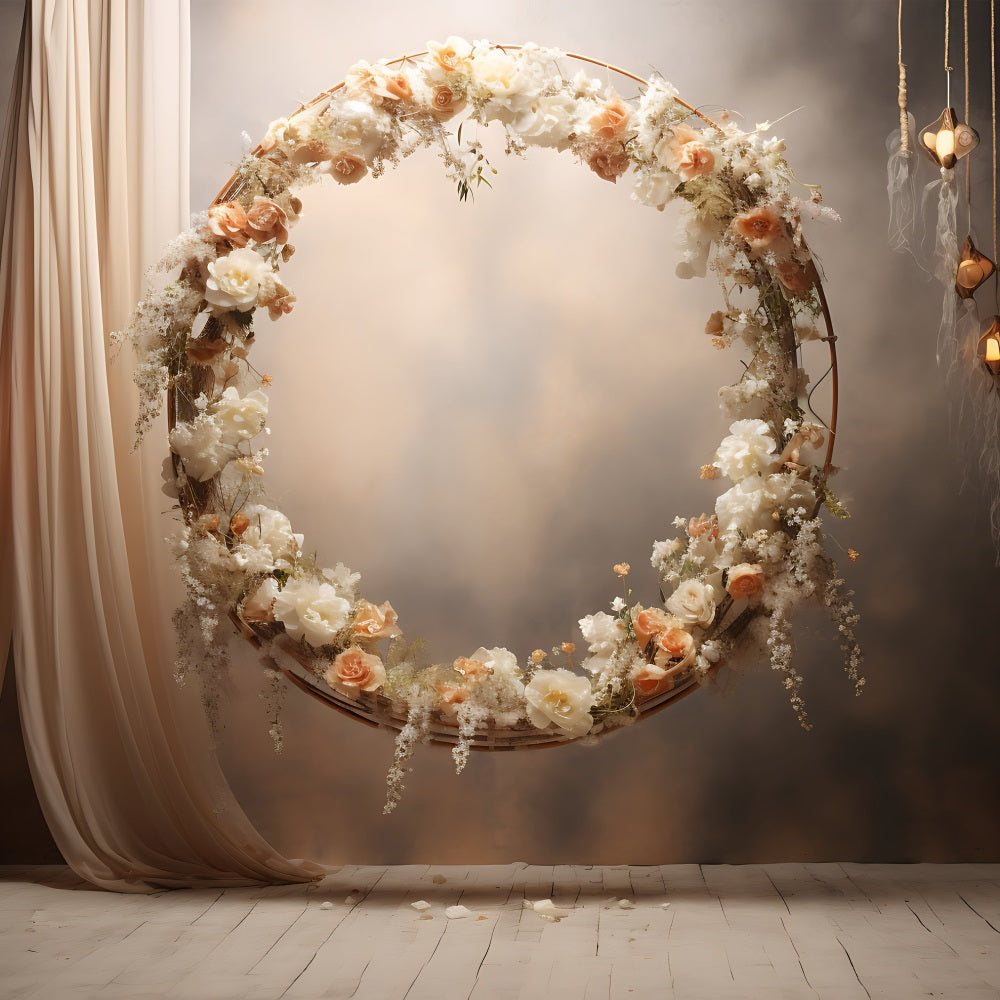 Boho Booth Backdrops Floral Hoop Lanterns Backdrop UK BRP10-586