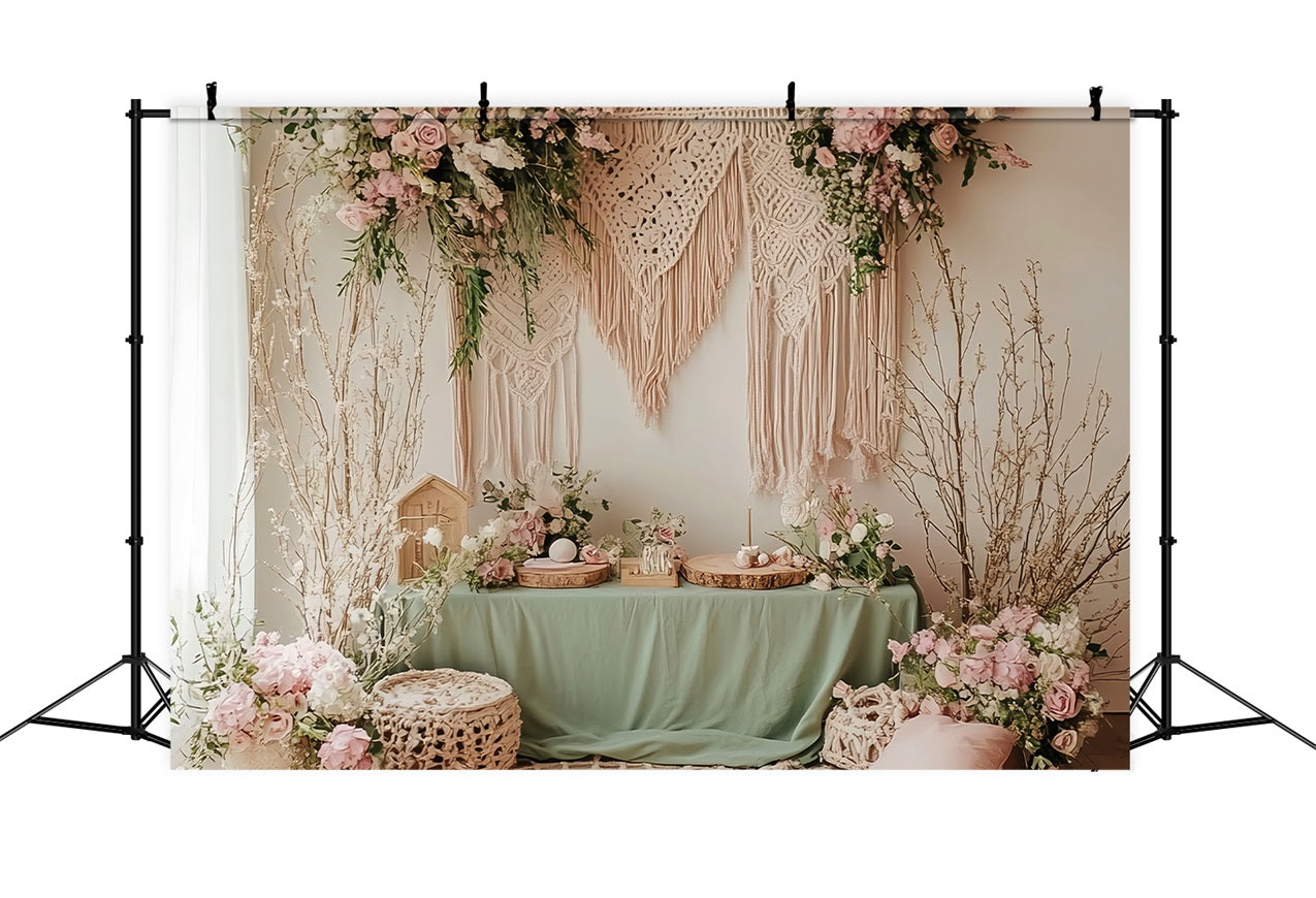 Boho Decor Backdrop Macramé Floral Table Backdrop UK BRP10-588