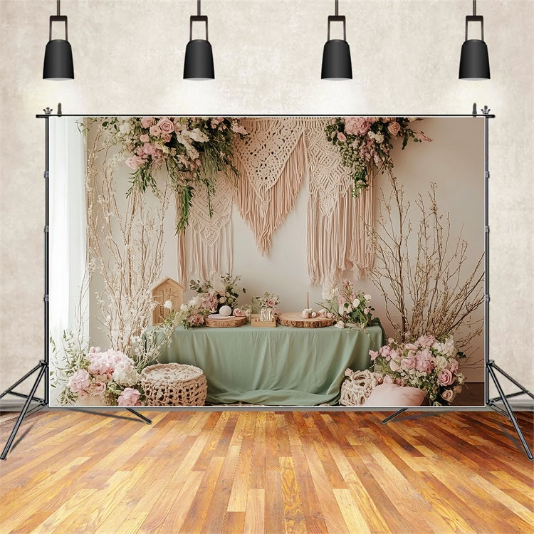 Boho Decor Backdrop Macramé Floral Table Backdrop UK BRP10-588