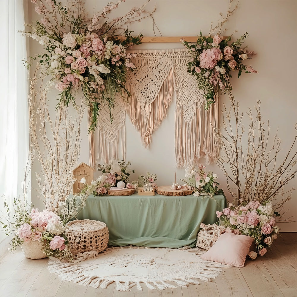 Boho Decor Backdrop Macramé Floral Table Backdrop UK BRP10-588