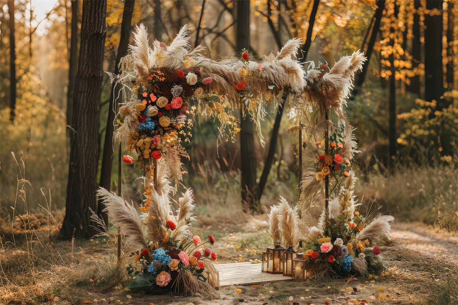 Boho Backdrop Design Autumn Flower Arch Backdrop UK BRP10-589