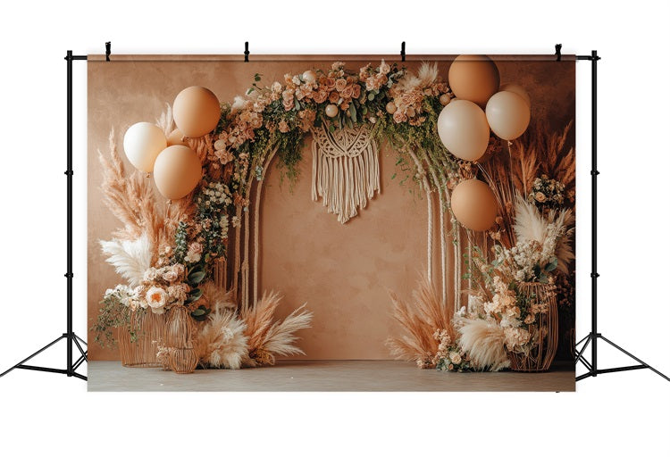 Boho Floral Backdrops Macrame Accent Balloons Backdrop UK BRP10-590