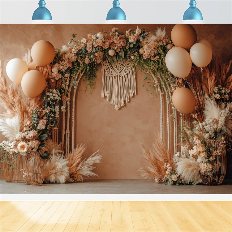 Boho Floral Backdrops Macrame Accent Balloons Backdrop UK BRP10-590