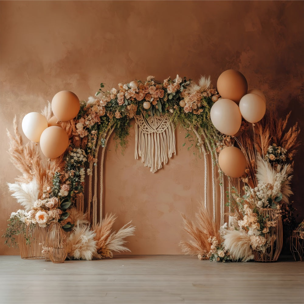 Boho Floral Backdrops Macrame Accent Balloons Backdrop UK BRP10-590