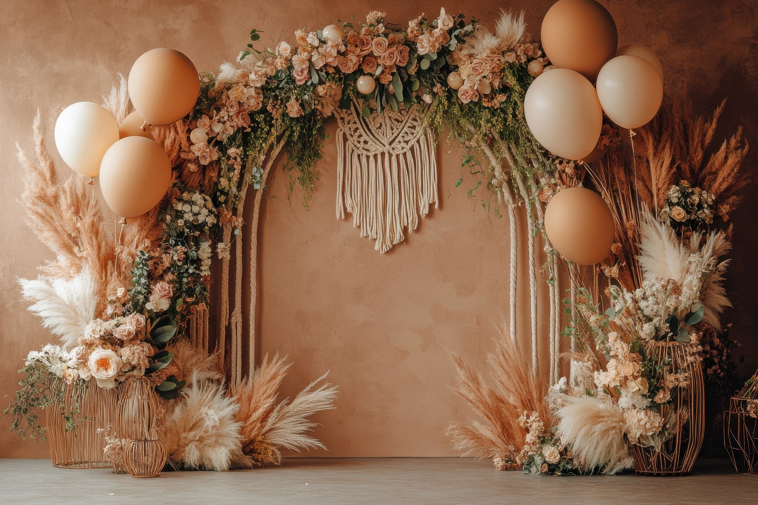 Boho Floral Backdrops Macrame Accent Balloons Backdrop UK BRP10-590