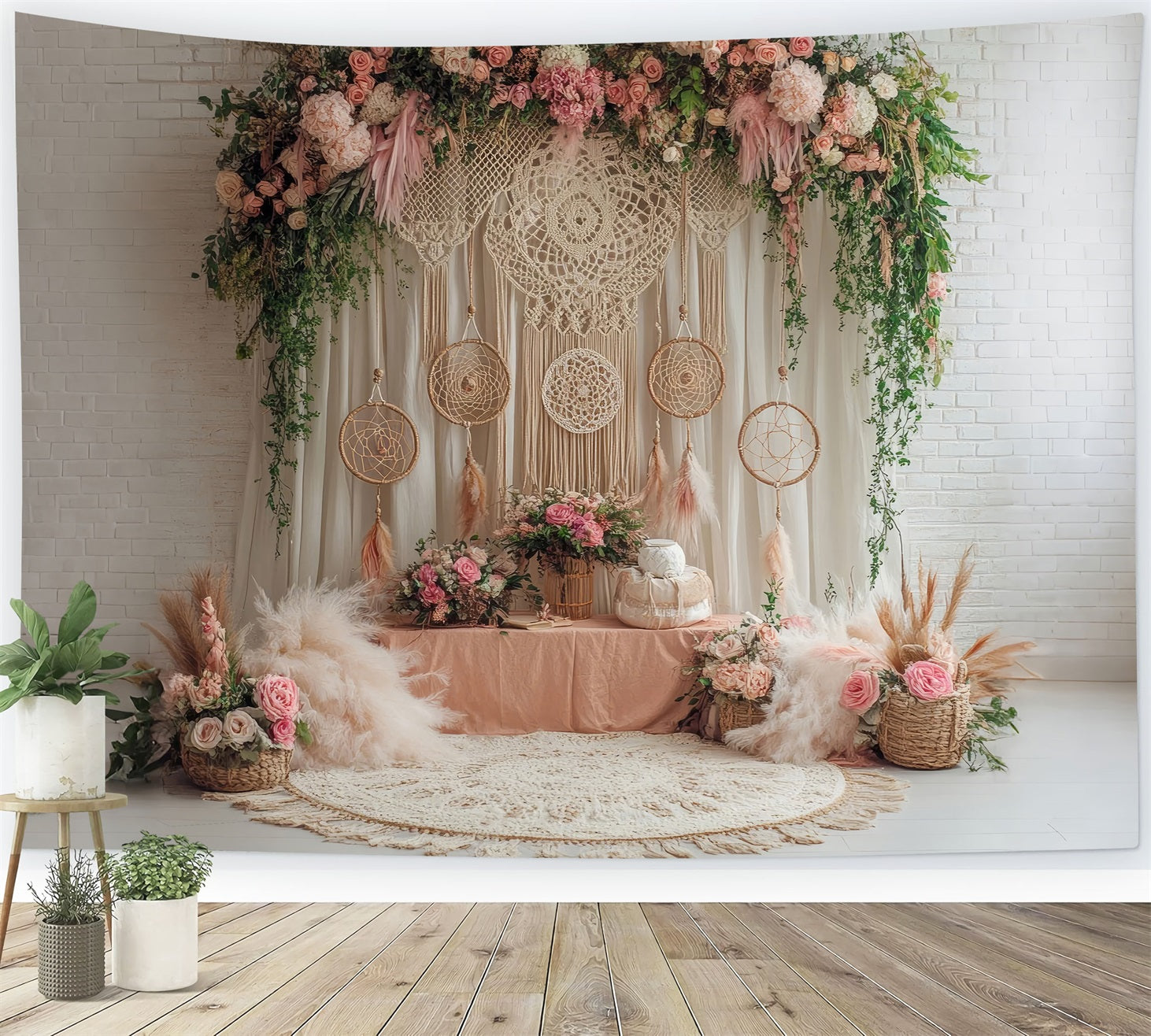 Boho Wall Art Backdrop Dreamcatcher Floral Backdrop UK BRP10-591