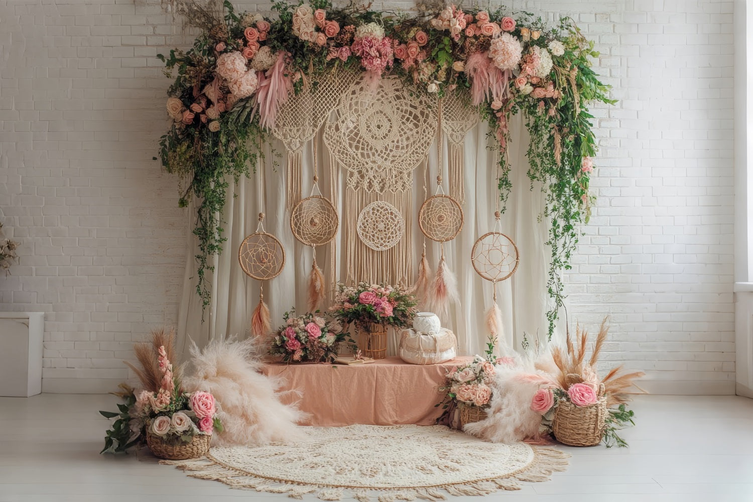 Boho Wall Art Backdrop Dreamcatcher Floral Backdrop UK BRP10-591