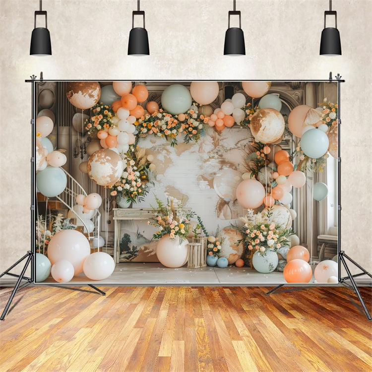 Bohemian Backdrop Ideas World Map Balloon Backdrop UK BRP10-594