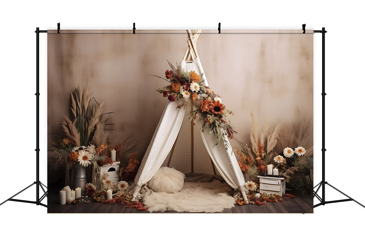 Fabric Bohemian Backdrop Teepee Floral Autumn Backdrop UK BRP10-596