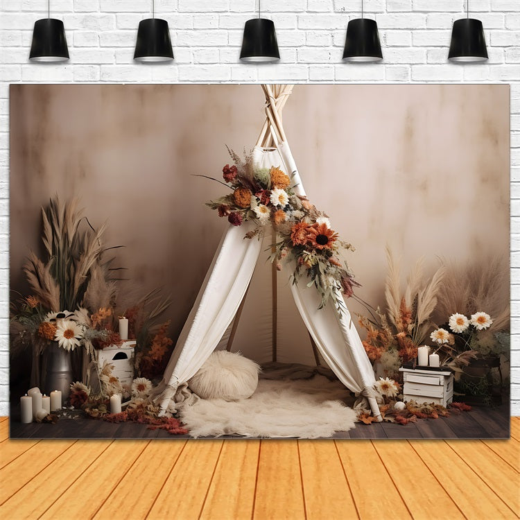 Fabric Bohemian Backdrop Teepee Floral Autumn Backdrop UK BRP10-596