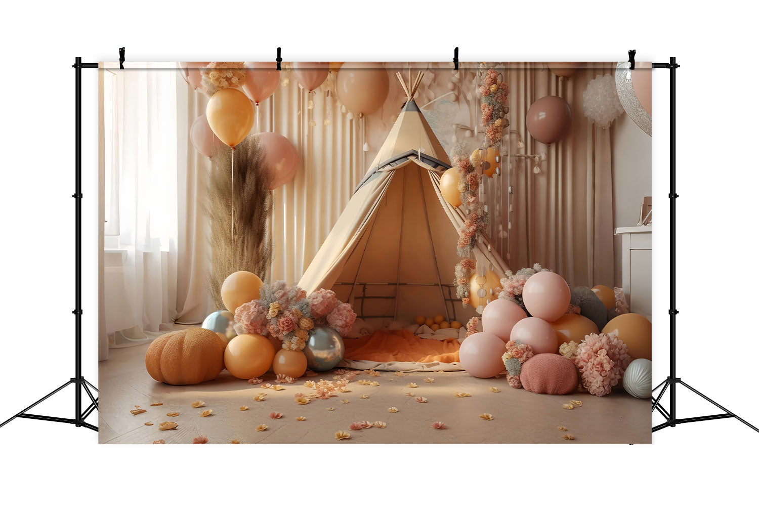 Bohemian Party Backdrops Balloon Floral Teepee Backdrop UK BRP10-599