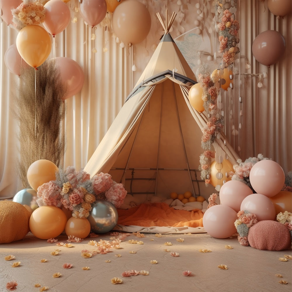 Bohemian Party Backdrops Balloon Floral Teepee Backdrop UK BRP10-599