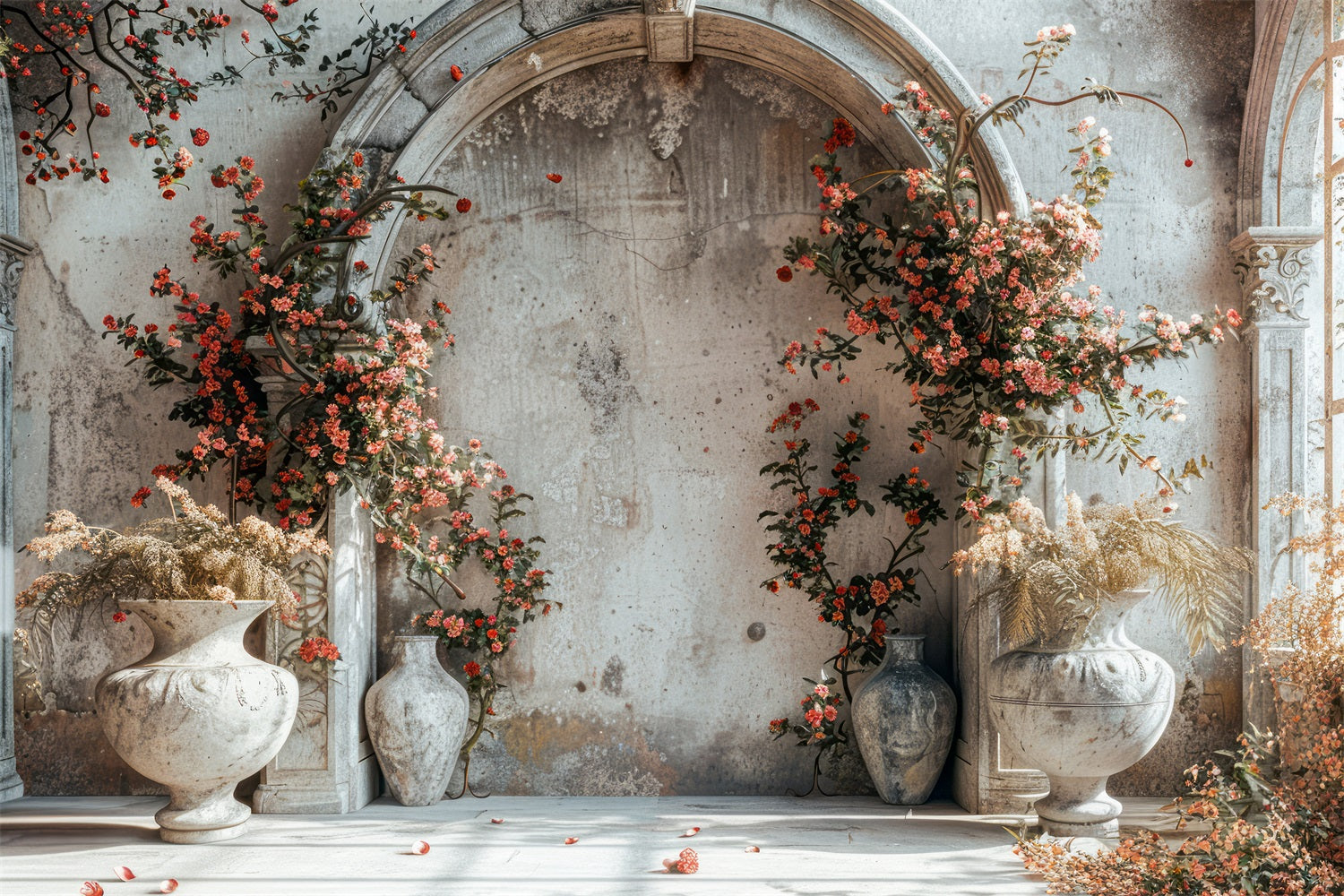 Romantic Archway Red Blossoms Boho Backdrop UK BRP10-60